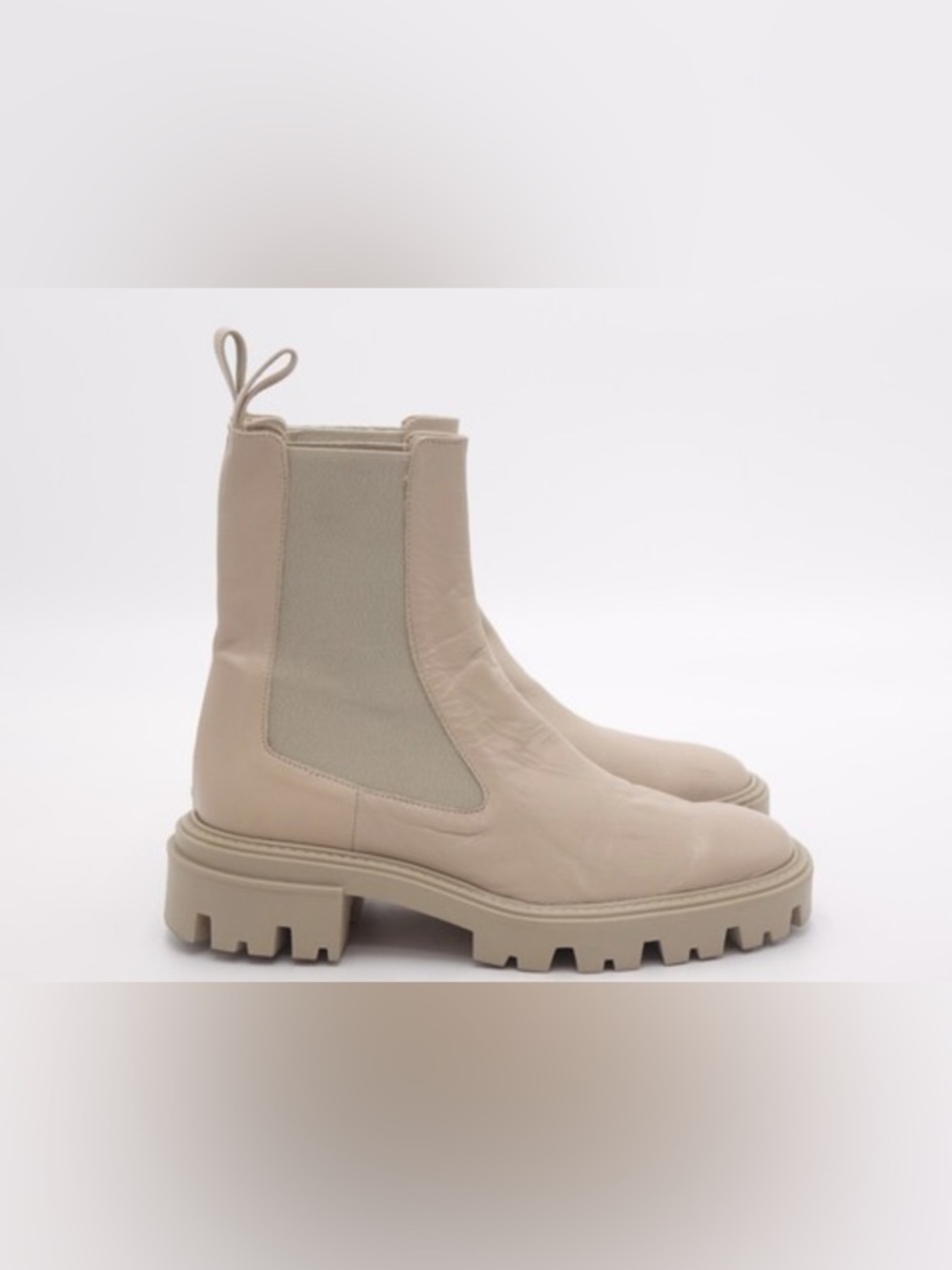 ZARA Beige Leather Lug-Sole Chelsea Boots